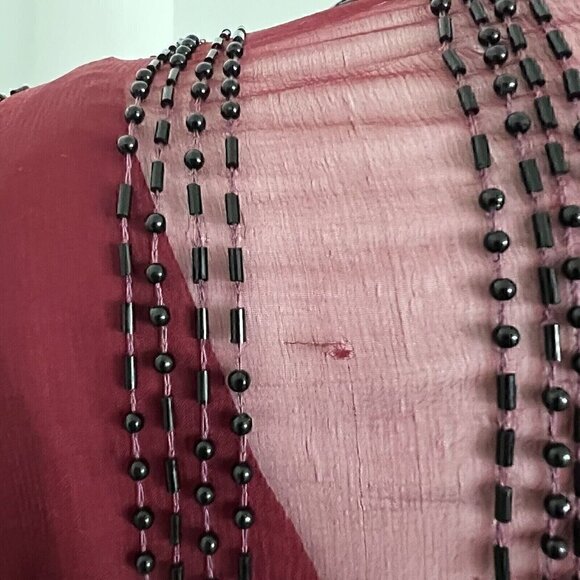 Vintage 90s Jennifer by KVM Party Dress Size M Cranberry Sequin Embroidered Silk - Picture 10 of 16